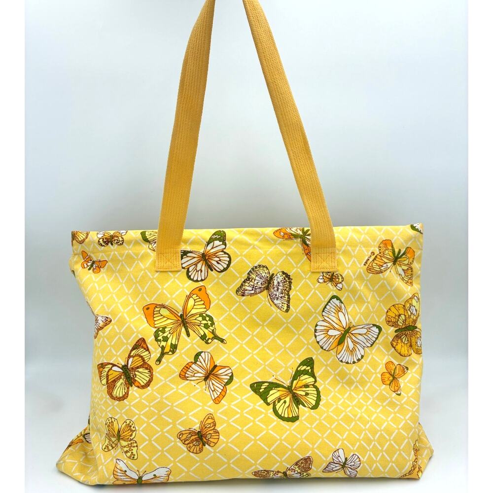 Hermès Vintage Butterfly Print Canvas Beach Tote Yellow